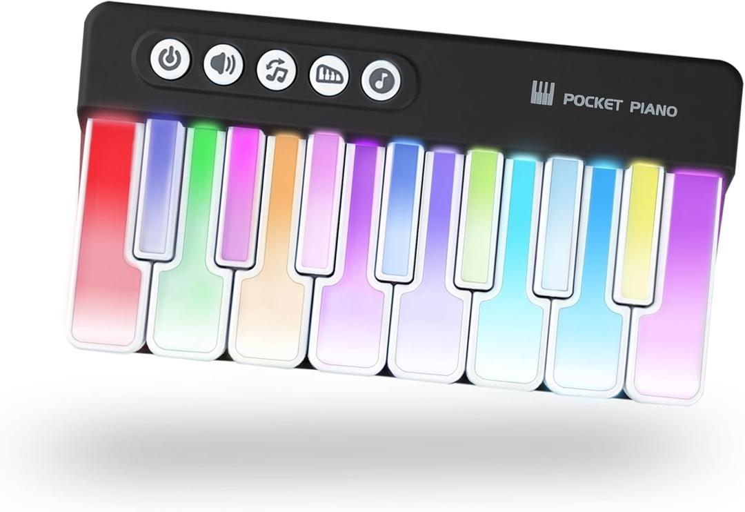 Mini Keyboard Piano Toy, Portable Light Up Pocket Piano for Toddlers Kids (Black)