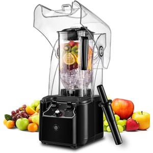 Commercial Blender for Smoothies 2200W, 80 Oz, 15 Speeds, 6-leaf Stainless Steel Blade, Heavy-Duty Commercial Blender for Smoothies, Ice Crush, Shakes, Self-Cleaning, Black