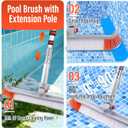 16FT Telescoping Pool Pole with 19" Pool Brush Head,Reinforced Aluminum Adjustable Extension Pole,Heavy Duty Adjustable Pool Cleaning Pole for Inground & Above Ground Pool Wall Tile Floor Cleaning