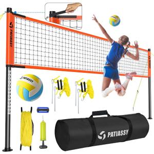 Outdoor Volleyball Net Set, 32FT Regulation Size Anti-Sag Net System, Easy Setup Adjustable Height Poles, Portable Complete Set with Volleyball, Pump, Hammer, Boundary Line & Carry Bag for Backyard