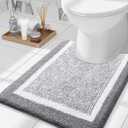 Toilet Rugs U-Shaped 24x20, Extra Soft and Absorbent Microfiber Bathroom Rugs, Non-Slip, Machine Wash Dry, Plush Shaggy Contour Bath Mats for Toilet Base (Grey and White) 