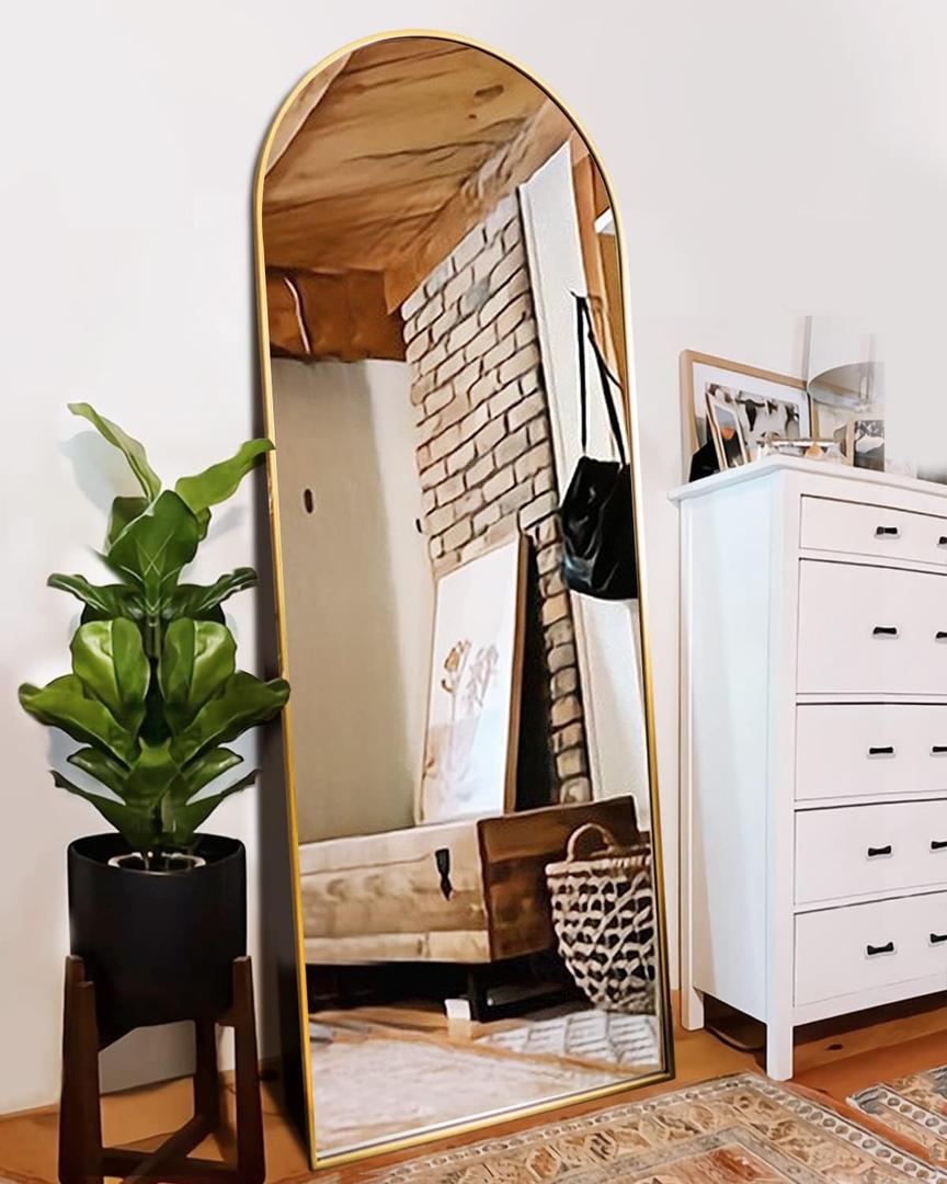 Floor Mirror, Full Length Mirror with Stand, Arched Wall Mirror, Gold Floor Mirror Freestanding, Wall Mounted Mirror for Bedroom Living Room, Gold (59"L x 18"W)