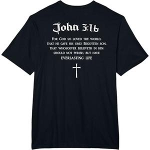 John 3:16 Christian Bible Verse WWJD Religious BACK DESIGN T-Shirt (Small, Black)