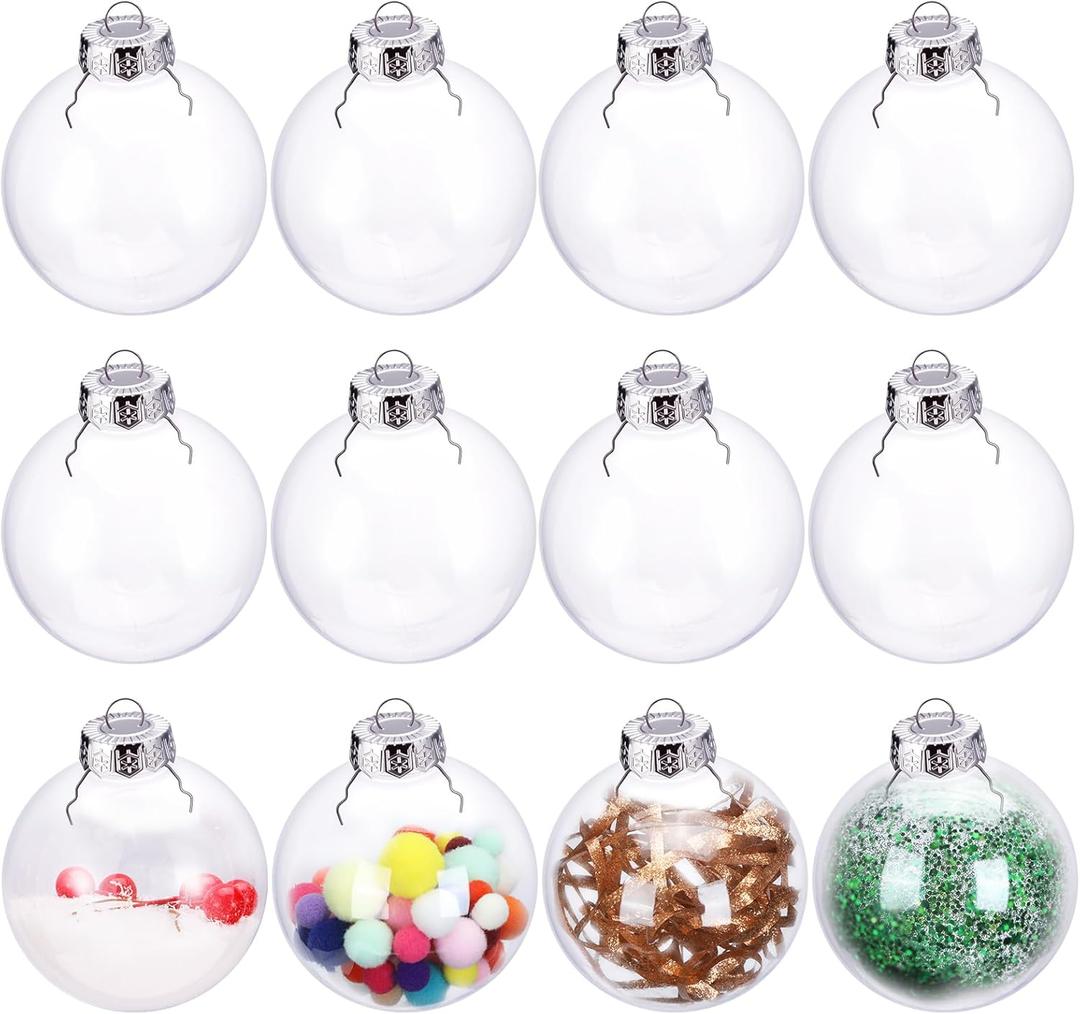 12 Pack Clear Plastic Fillable Ornament Ball 3.15''/80mm for Christmas,Holiday, Wedding,Home Decor
