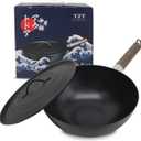 Non-Stick Cast Iron Wok Small Wok Pan with Iron Lid Wodden Handle Suitable for All Stoves, 9" Mini Wok