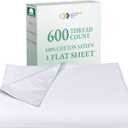 California Design Den Queen Size Flat Sheet Only - 100% Cotton, 600 Thread Count, 1 Piece Top Sheet, Extra Soft Bed Sheet, Breathable Sateen, Premium - Bright White