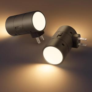 VOLISUN Night Lights Plug into Wall, Dimmable LED Nightlight with Dusk to Dawn Light Sensor, 0-100LM Adjustable Brightness, 3 Color Temperatures, Smaller Plug Black 2 Pack for Hallway, Bedroom, Bathroom