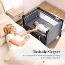 MTWML Portable Baby Bassinet,2 in1 Baby Playard and Bedside Crib with Wheel,1-Second Setup Foldable Playpen and Nursery Center with Travel Bag for Home or Travel Newborn to Toddler(Deep Grey)