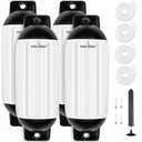 ORLANG 8.5in X 27in Boat Fenders, Boat Bumpers for Docking 4 Pack, Inflatable Ribbed Twin Eyes Vinyl Boat Bumpers Fenders with Pump,Ropes and Needles to Inflate - White/Black