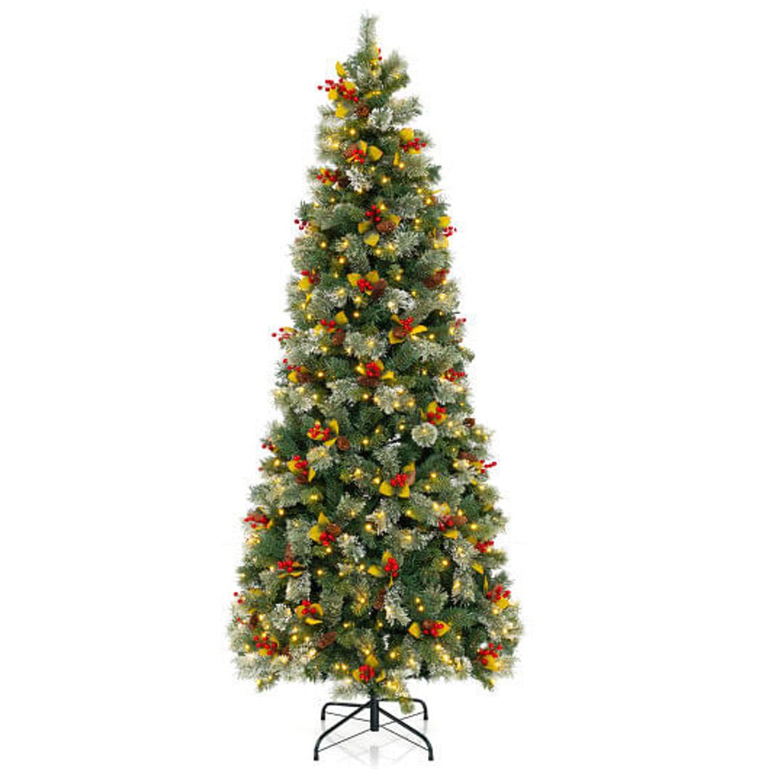 7.5FT Pre-Lit Artificial Christmas Tree with Branch Tips, Warm White LED Lights