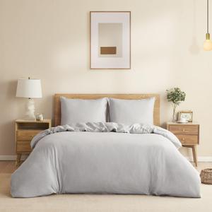 DAPU 100% Linen Duvet Cover Set - Pure Natural French Flax Linen with Corner Ties and Zipper Closure Soft Breathable Durable for Hot Sleepers 1 Duvet Cover 2 Pillowcases (Fog Gray, King)