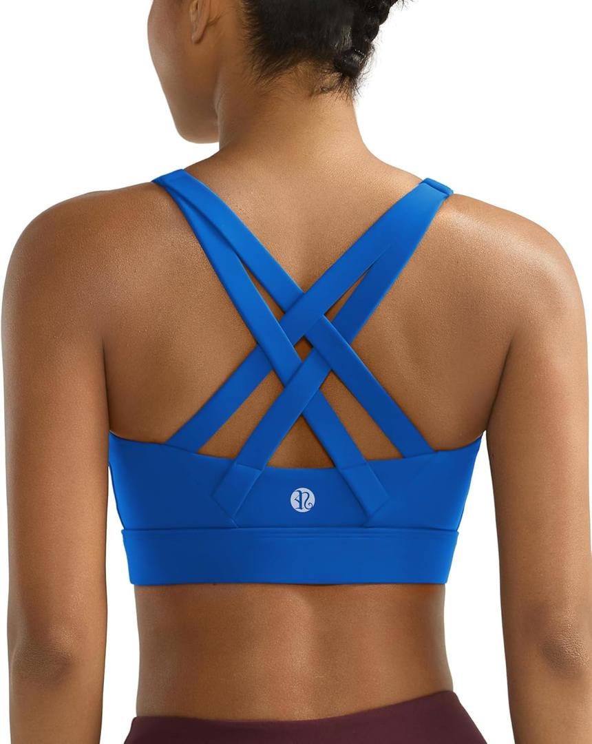 RUNNING GIRL Sports Bra for Women High Support,Molded Cup Strappy Running High Impact Sports Bras for Women (Small, Blue)