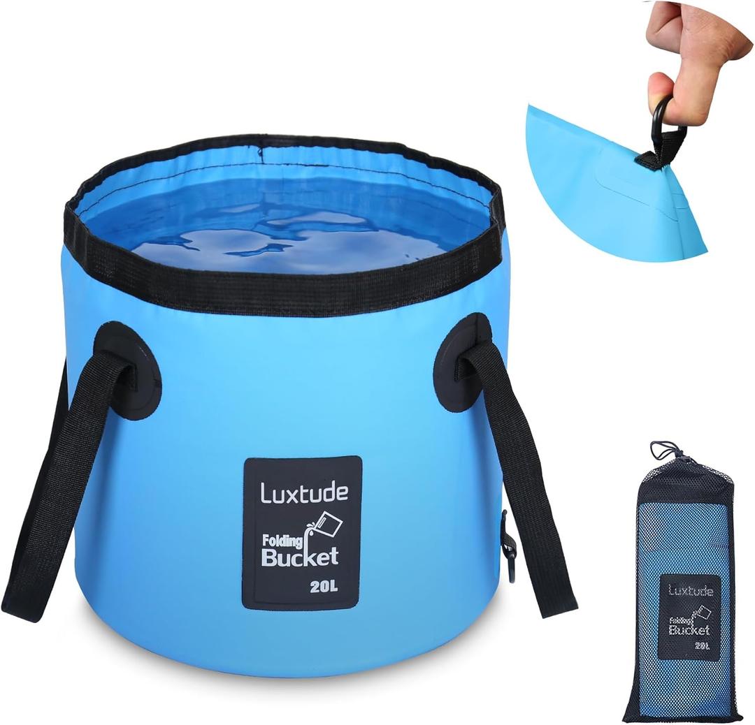 Luxtude Collapsible Bucket with Handle, 5 Gallon(20L), Portable & Ultra Lightweight Outdoor Basin Bucket, Folding Bucket for Fishing, Camping, Hiking (1 Pack, Blue)