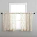 FINECITY Beige Lace Curtains 36 Inch Length 2 Panels Rusitc Leaf Floral Short Sheer Curtains for Kitchen Window Over Sink, Rod Pocket Privacy Light Filtering Lace Cafe Curtain, 42 x 36 Inch