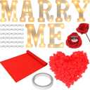 Baquler Romantic Proposal Decorations Kit Large Marry Me Letters Rose Petals Heart Shaped Candles Carpet Double Sided Tape Engagement Rose Ring Box for Proposal Engagement Wedding Table Decorations
