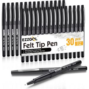 Ezzgol Black Felt Tip Pens, 30 Pack, 0.7mm Premium Medium Fine Point, Felt Tip Markers For Writing, Journal, Planner Coloring, Note Taking, Drawing, Art, School
