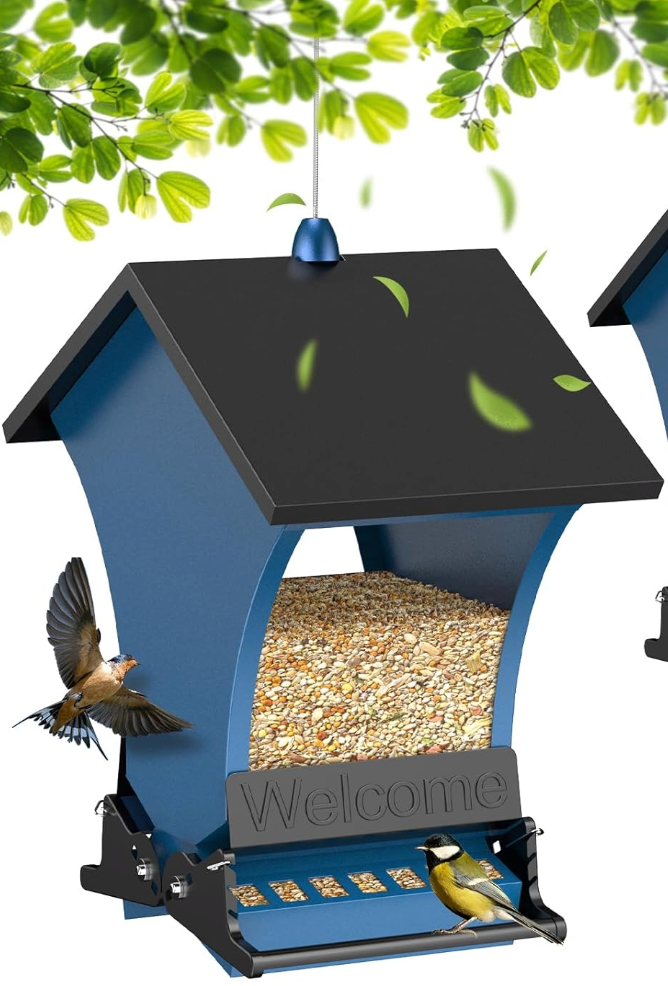 Wildpark Squirrel Proof Bird Feeders for Outdoors, 5LB Metal Hanging Feeders, Large Wild Feeders for Cardinals, Chickadees, Durable Backyard Feeders -One in Blue