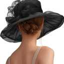 Zando Black Derby Hats for Women 2026 - Elegant Organza Kentucky Fascinator, Vintage Black Tea Party Church Hat, Foldable Wide Brim Wedding Headwear, Classic Evening Cocktail Dress Hat One Size