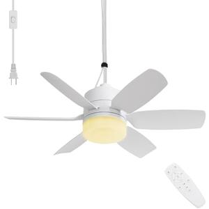 Fanspex 20.5'' Gazebo Ceiling Fan with Light, Plug in Outdoor Hanging Fan for Patio Canopy Tent Porch RV, 5 Fan Speeds with Adjust Lighting, 16.4 FT Cord, 8 Hours Timer (Remote need Paired before Use)