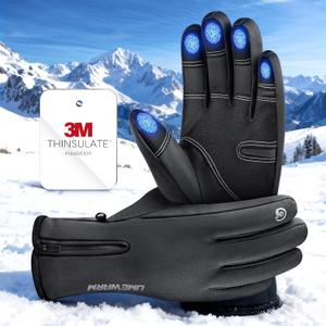 Winter Gloves Men Women Made with 3M Insulation, -20F GEANI-TEX Waterproof Ski Gloves for Cold Weather, 5-Layer Thermal Snow Gloves, 10 Touchscreen Fingers Snowboard gloves for Cycling, Hiking (Large, Black)