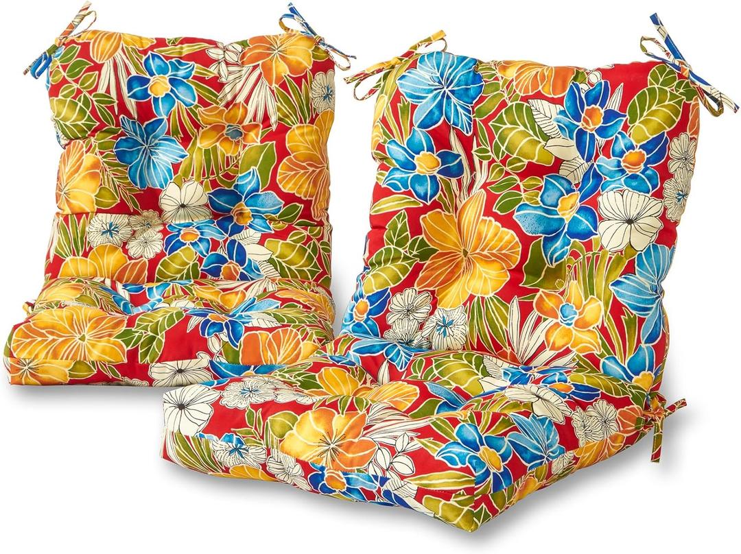 Greendale Home Fashions Outdoor Seat/Back Chair Cushion, 2 Count (Pack of 1), Aloha Crimson