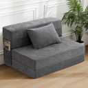 HOMFINE Folding Sofa Bed - Convertible Sleeper Chair with Pillow, Fold Out Couch, Memory Foam Floor Mattress, Futon Couch, Lazy Sofa for Living Room/Dorm/Guest Room/Home Office, Twin, Grey