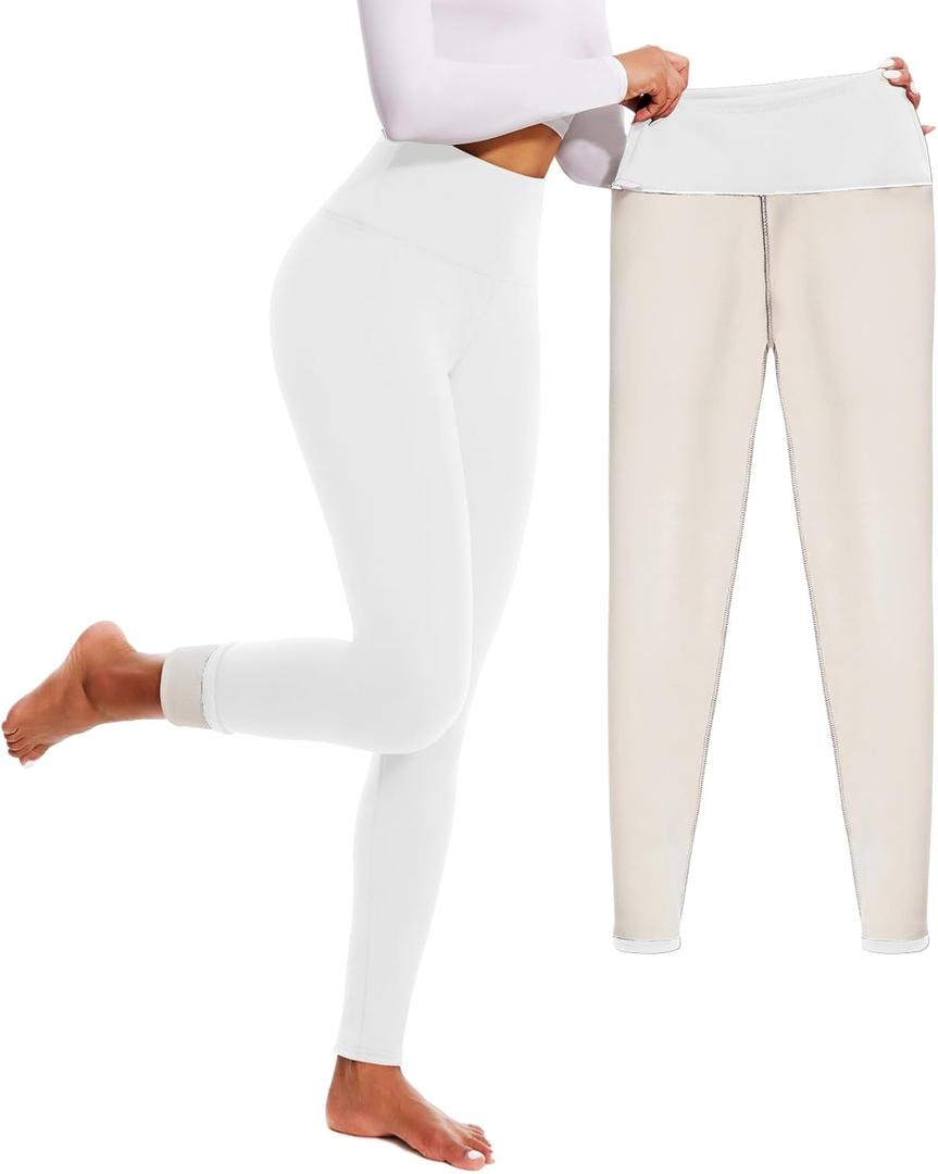 FULLSOFT Thick Fleece Lined Leggings for Women  High Waisted Winter Thermal Warm Yoga Pants Workout Tummy Control Leggings (Small, White)