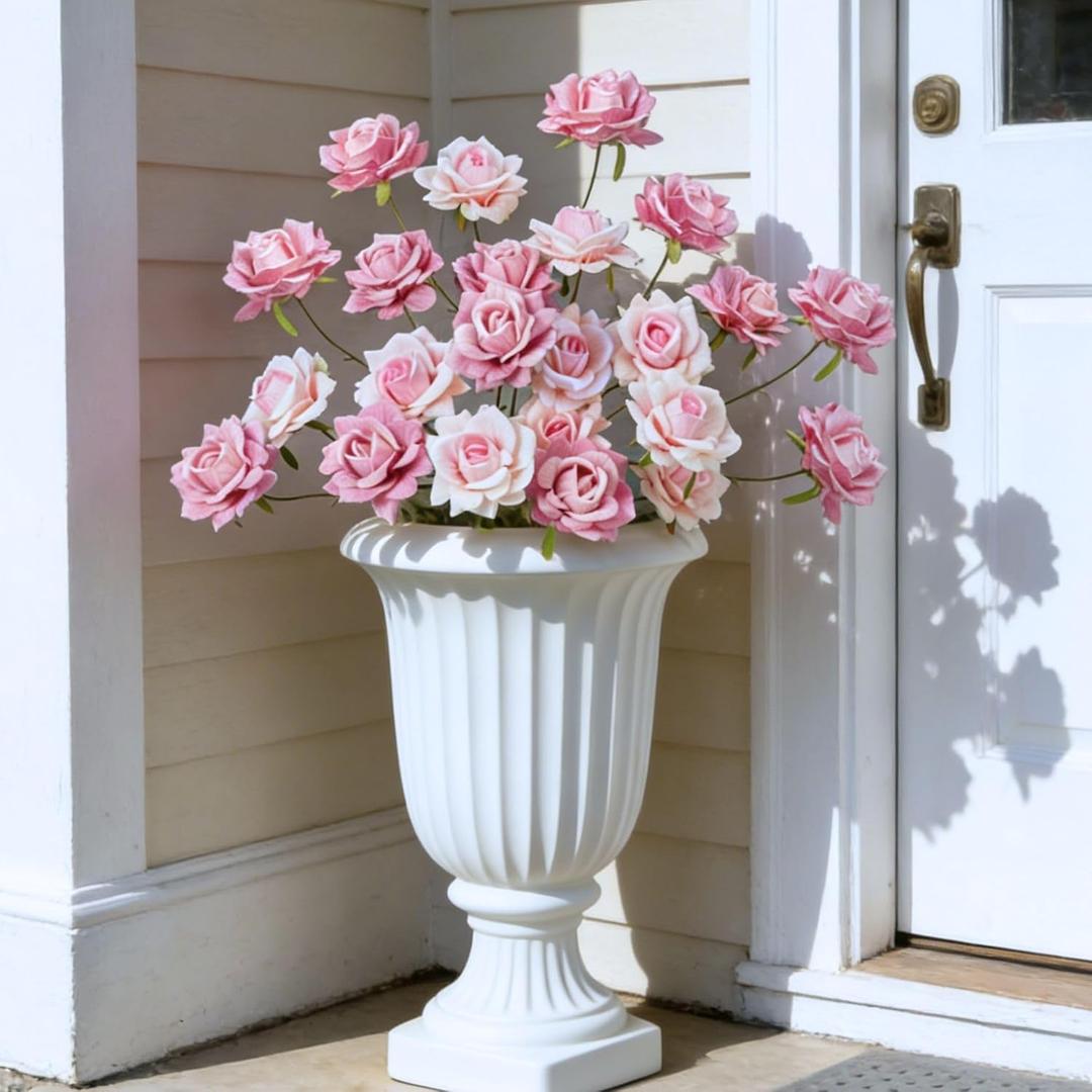 INXUGAO 6Pcs Artificial Flowers Fake Roses for Outdoor, 28" Long Stem Silk Roses for Wedding Indoor Outside Party Decor, Realistic Faux Bouquet for Tall Vase Planter (Pink)