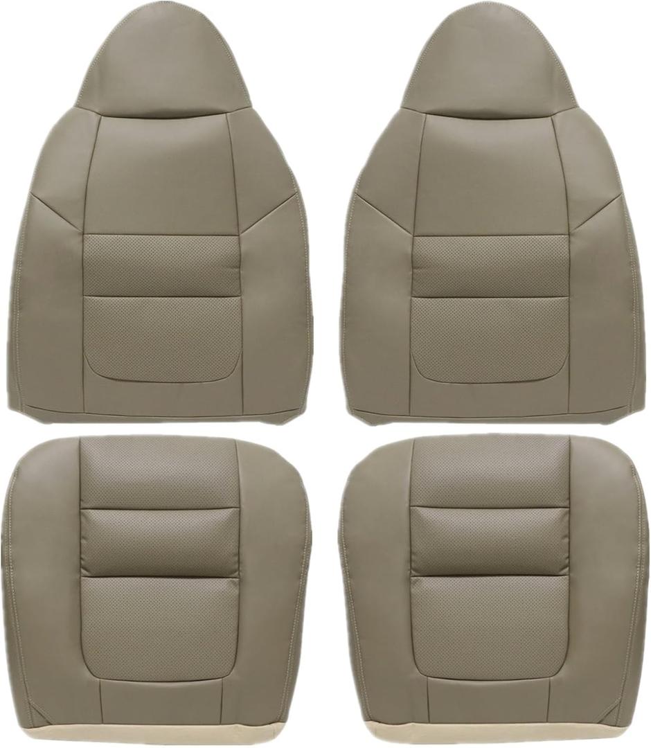 SecosAutoparts Driver & Passenger Side Bottom & Top Leather Seat Covers Parchment Tan Compatible with Ford F250 F350 Lariat 2001