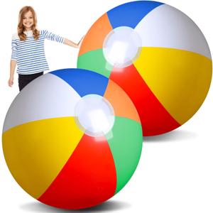 Zhanmai 2 Pieces 48 Inch Giant Inflatable Beach Ball Jumbo Rainbow Color Beachballs Blow up Huge Plastic Inflatable Balls for Kids Adults Water Games Summer Pool Swimming Party (Tropical Red)