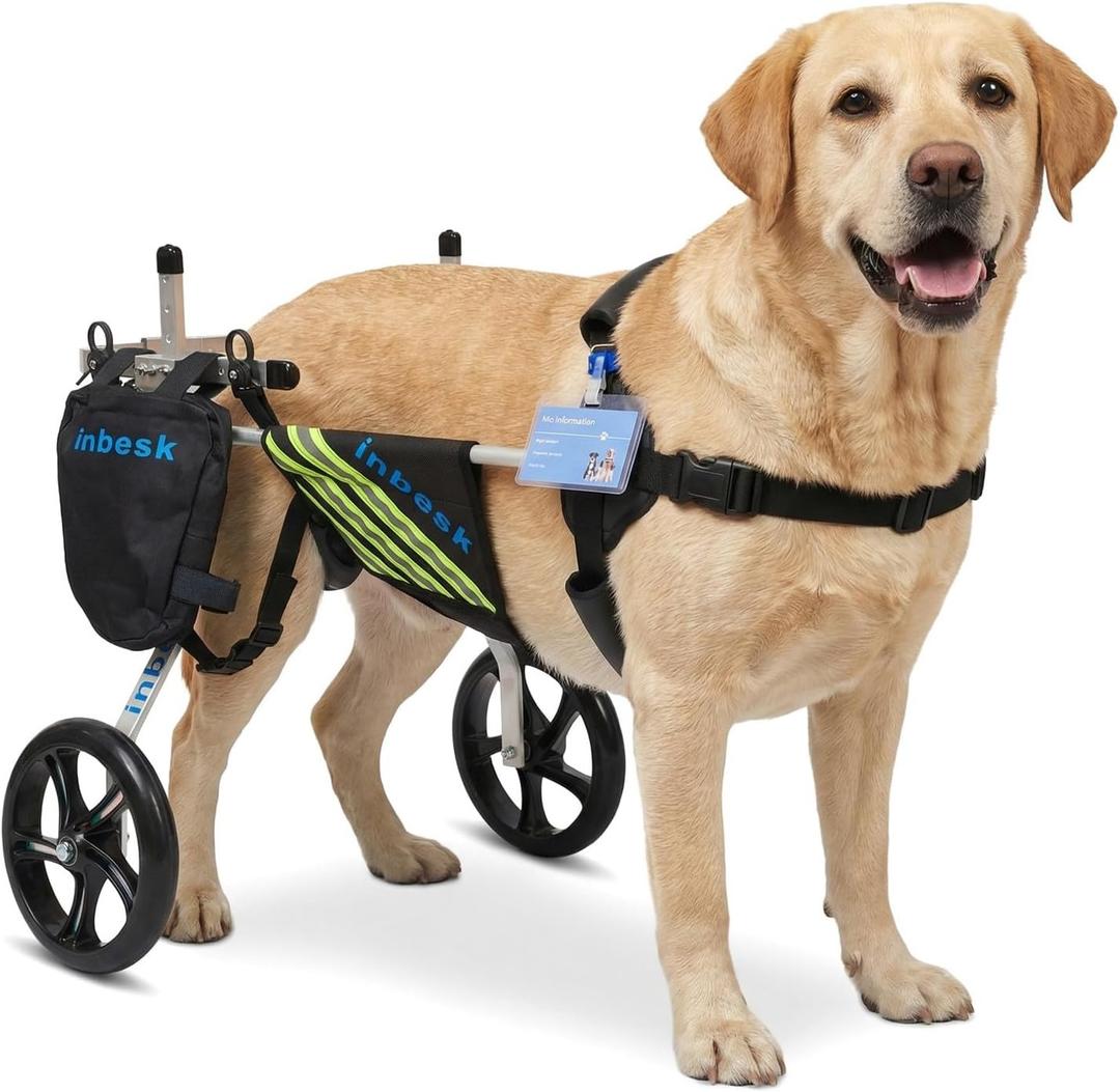 Inbesk Dog Wheelchair for Back Legs, Lightweight Aluminum Adjustable Wheelchair for Dogs with Reflective Storage Bag Wheels, Professional Dog Walker & Outdoor Stroller for Disabled Pets (XXL)