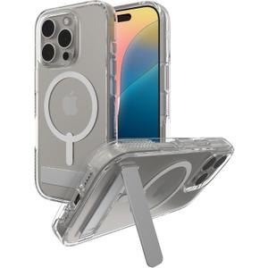 ZAGG Crystal Palace Snap with Kickstand Case for iPhone 16 Pro - MagSafe & Wireless Charging Compatible, Survives Drops Up to 13ft, Textured Grip, Eco-Friendly, Clear