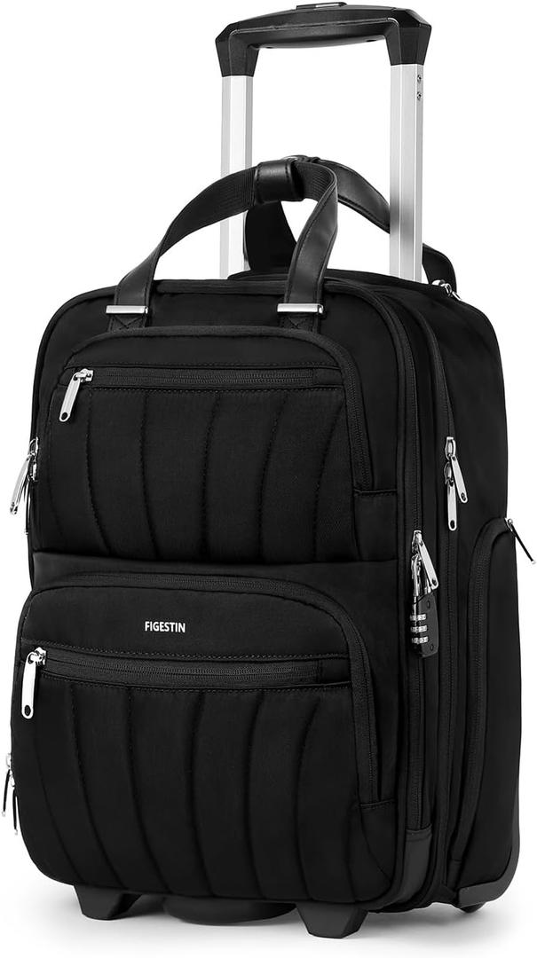 Underseat Carry On Luggage with Wheels, 16-inch Softside Rolling Under Seat Luggage, Lightweight Overnight Carry On Suitcase for Women Men(Black)