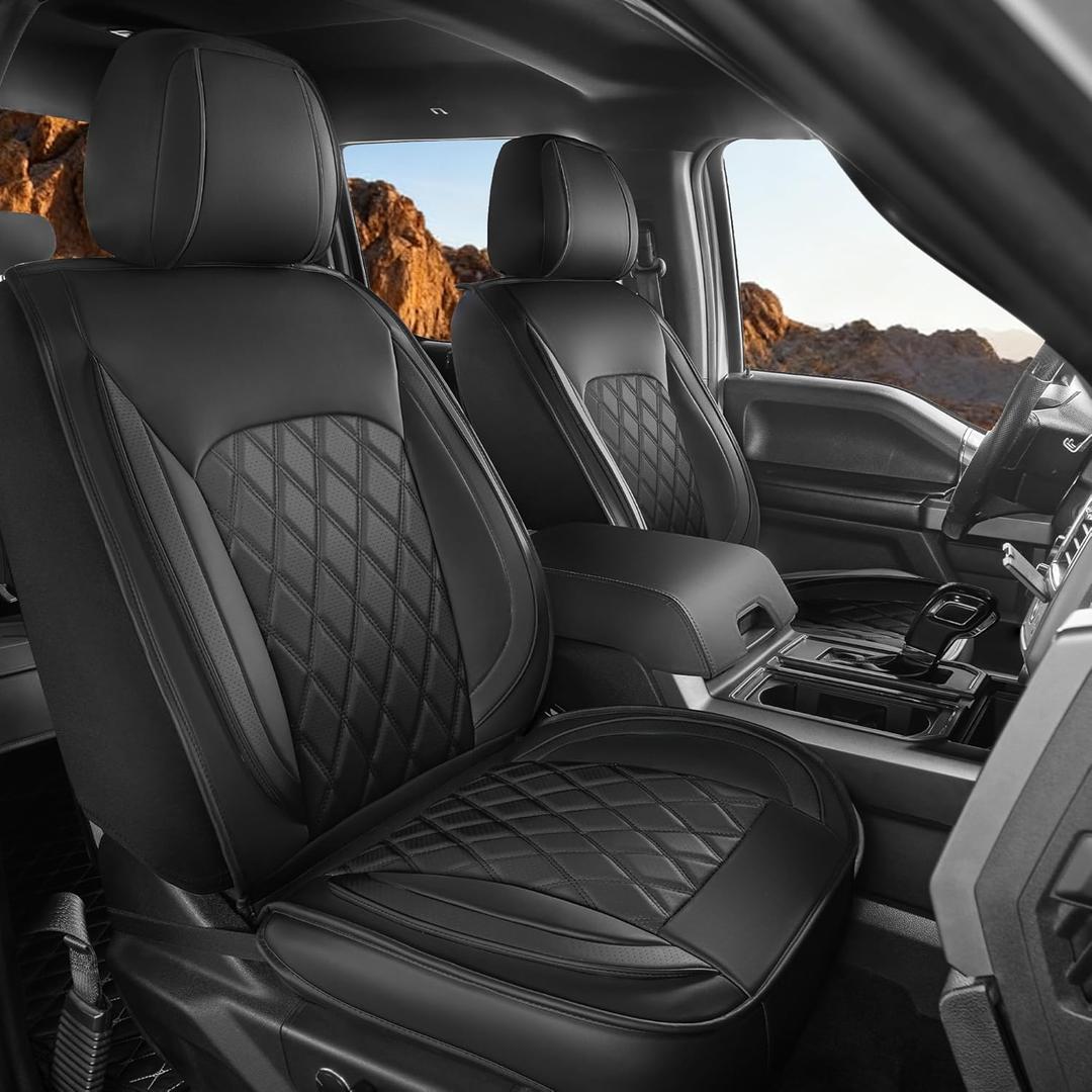 LINGVIDO Truck Seat Covers for 2009-2025 Ram 1500 2500 3500 Crew Cab, Waterproof Faux Leather Seat Covers for Trucks, Full Set Front & Flat Rear, Black