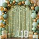 10x10ft Sage Green Tulle Backdrop Curtains with Lights String for Party,Wrinkle Free Sheer Curtain Wedding Photo Backdop Drapes for Baby Shower Birthday Party Photography Home Decorations