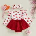 Baby Girl New Years Outfit Firework Number Letter Print Mesh Long Sleeve Romper Dress and Bow Headand 2 Pcs Set (Red)