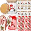 Yungyan 12 Set Christmas Glass Storage Jars with Airtight Lid 17oz Candy Jar Gingerbread Snowman Canister Containers Sets Xmas Cookie Jars with Cards and Organza Bags Winter Countertop Decoration Gift