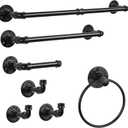 Bathroom Hardware Fixture Set Industrial Towel Bar Sets with Paper Towel Rack Wall Mount Hand Towel Holder Roll Ring Toilet Paper Holder and Pipe Robe Towel Holder Hanger for Farmhouse Home, 7 Pieces