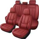 MINGBRON Leather Car Seat Covers,Car Seat Covers Full Set,Automotive Seat Covers 6 Seats,Fit for Most Cars SUV and Most Sedans Red