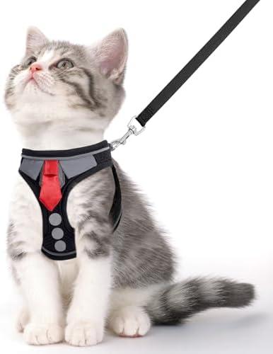 NCMAMA Cat Harness and Leash Set for Walking Escape Proof, Soft Adjustable Kitten Harness Breathable Mesh with Reflective Strips Harness for Kitty Puppy Bunny (Black, Large)