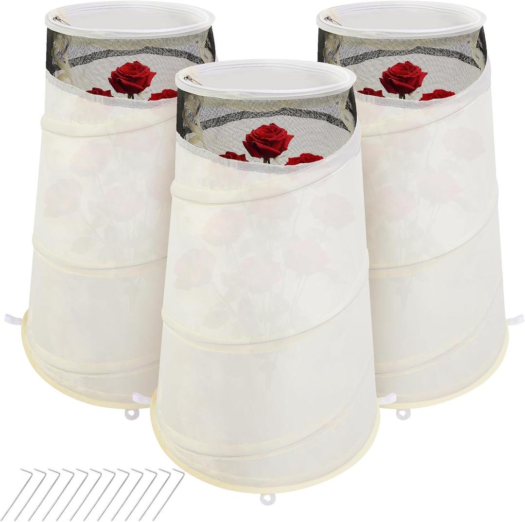 3 Pcs Pop Up Rose Cones for Winter Protection, 20" x 13" x 9" Winter Rose Collars Protective Cover, Freeze Protection Roses Bush Cover for Protecting Against Frost Wind and Animals Eating
