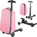 Scooter Luggage for Kids Scooter Suitcase for Ages 4-12, 4 in 1 Kids Luggage Boarding Suitcase Detachable & Foldable Scooter Travel Trolley Ride On Luggage-Pink