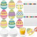 LemonRoad 18 Pcs Ceramic Easter Egg Coasters Crafts to Paint DIY Color Your Own Painting Egg Coasters with Cork Base and 24 Markers Absorbent for Spring Easter Holiday Party Table Decoration