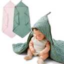 CoolaPeach Hooded Baby Towels for Newborn 2 Pack 100% Muslin Cotton