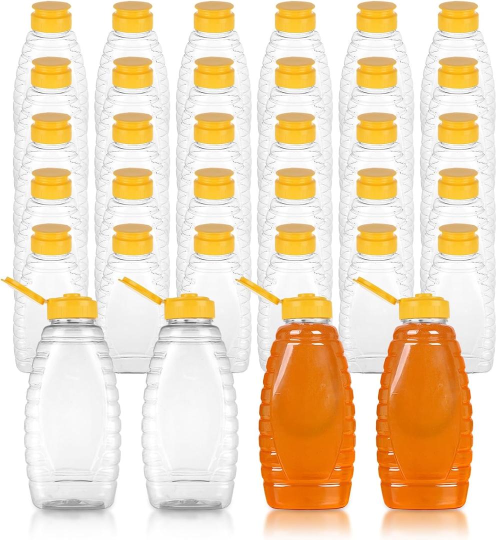 30 Pcs 12Oz Clear Plastic Honey Bottles, Plastic Honey Squeeze Bottle with Leak Proof Flip Top Lids, Refillable Squeeze Honey Containers Jars for Storing Dispensing Fresh Honey