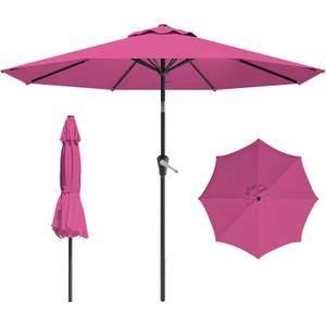 9 FT Patio Umbrella for Outdoor, Outdoor Umbrella with Push Button Tilt and Crank, Outdoor Patio Umbrellas with 8 Sturdy Ribs for Market, Garden, Deck, Backyard, Pool (Rose Pink)