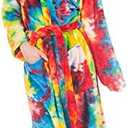 Forever Lazy Bathrobes for Women and Men, Hooded, Soft, Fuzzy Coral Fleece, M, Tie Dye