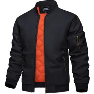 KEFITEVD Bomber Jacket Men Winter Coats Full Zip Windbreaker Mens Jackets Casual Work Coats (Large, Black)