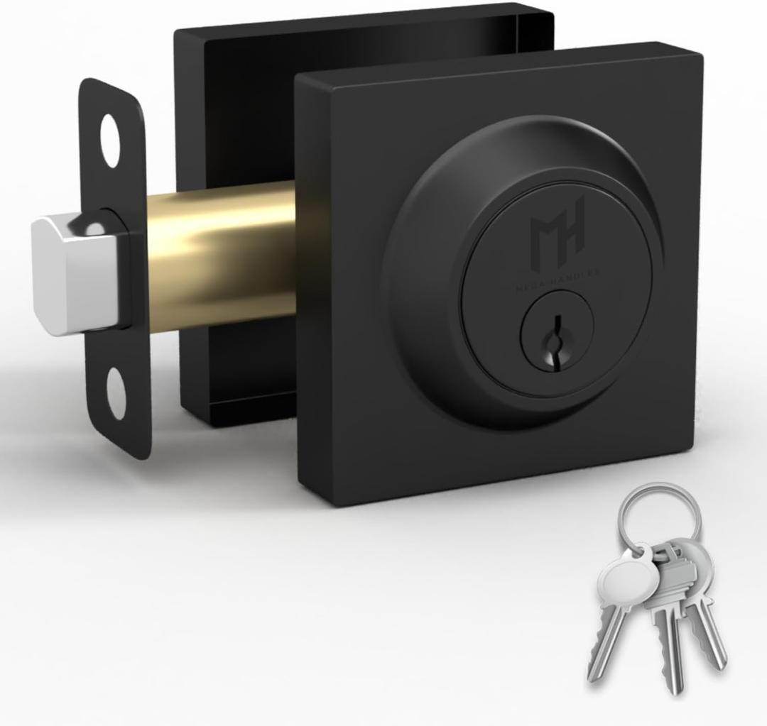 Mega Handles - ROBELL Deadbolt I Entry Deadbolt Lock - Heavy Duty Square Locking Deadbolt for Left or Right-Handed Doors - Interior/Exterior - Matte Black (1 Pack)
