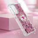 CCSmall for Samsung Galaxy A26 Case Clear Glitter Bling for Women, Flowing Liquid Quicksand Sparkly Cover with Diamond Ring Kickstand Case for Samsung A26 LSZ Rose Gold